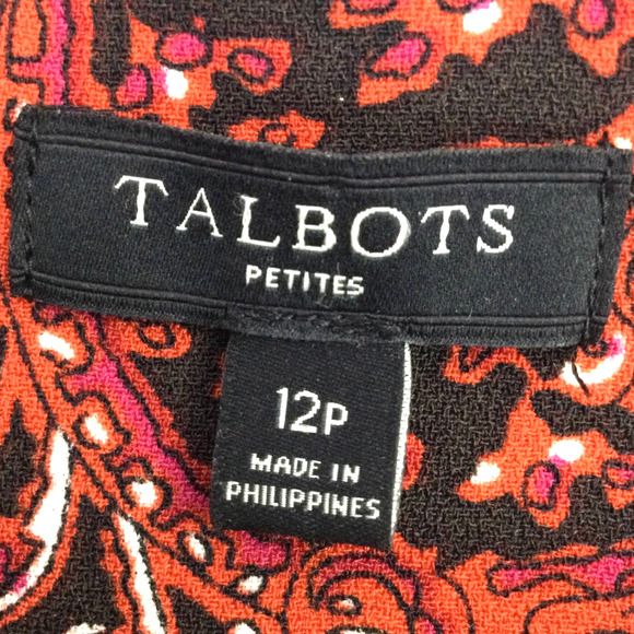 Talbots Petite Boat Neck Elbow Sleeve Burnt Orange Paisley Tie Midi Dress 12P - Picture 6 of 15